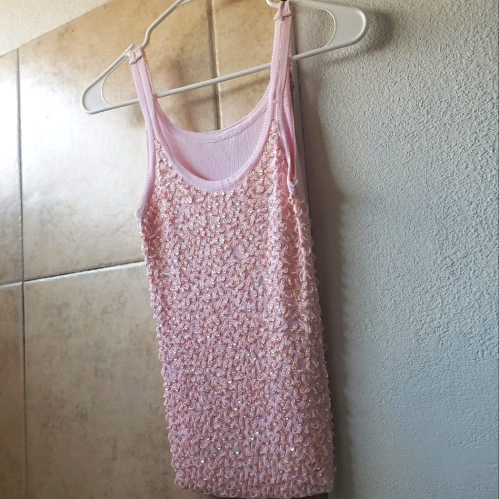 Pink sequin tank top